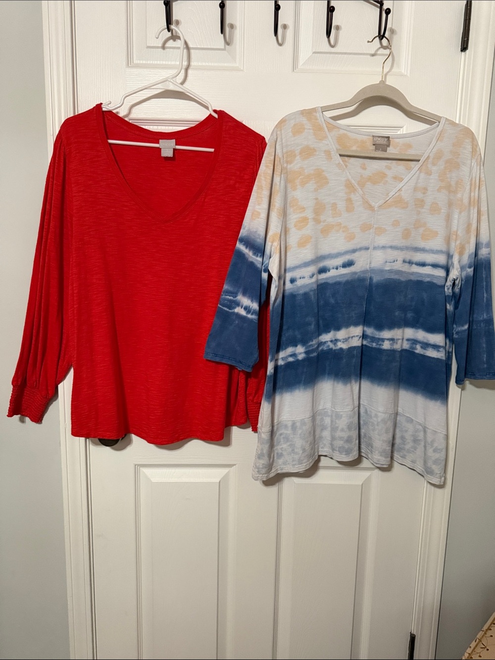 Chico's Bright Red Solid Top and Blue Tie Dye 3/4 SleeveTops
